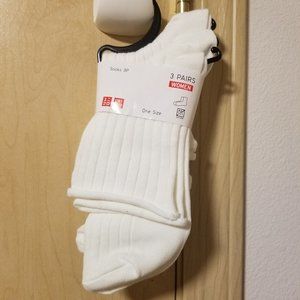 Uniqlo Women Crew Toproll Socks, White, 3 Pairs